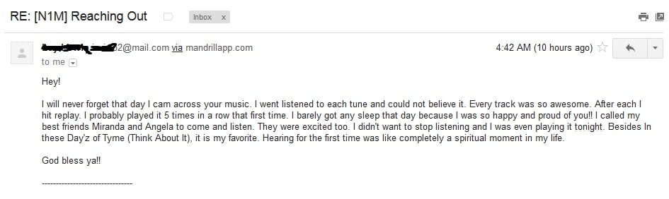Feedback from fans of my music